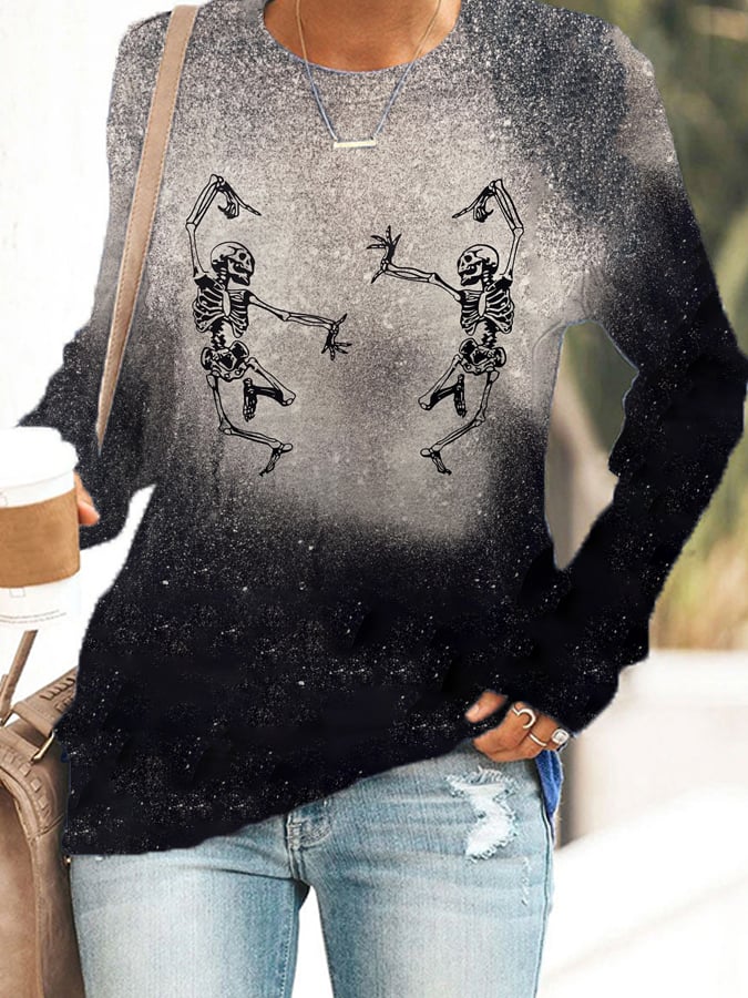 Women's Halloween Skeleton Print Sweatshirt
