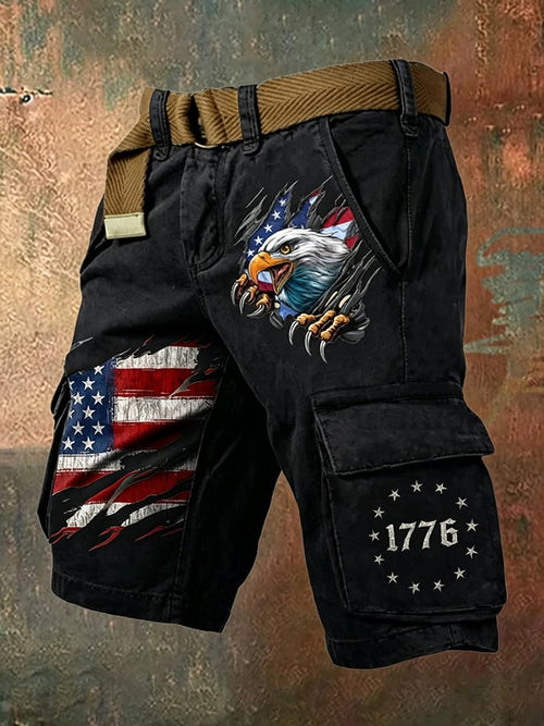 Men's Retro Independence Day Flag Print  Cargo Shorts