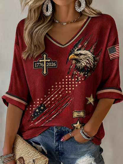 Women'S American Flag Faith Printed Casual T-Shirt