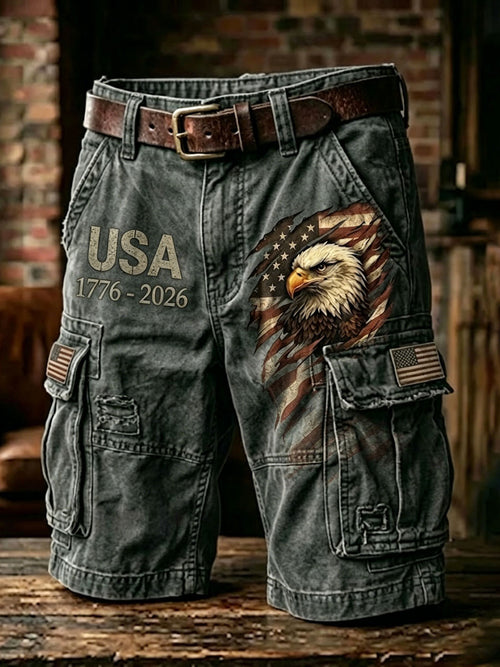Men'S Independence Day American Flag Jet Planes Faith Print Casual Cargo Shorts