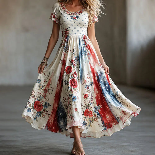 American Vintage Floral Star-Spangled Maxi Dress