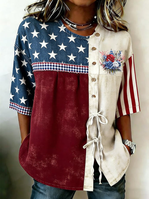 Women's 250th Anniversary Print Half Sleeve Casual Blouse