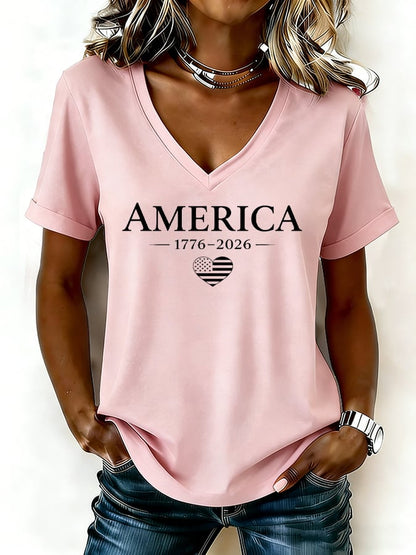 Women's casual retro American 250th anniversary T-shirt