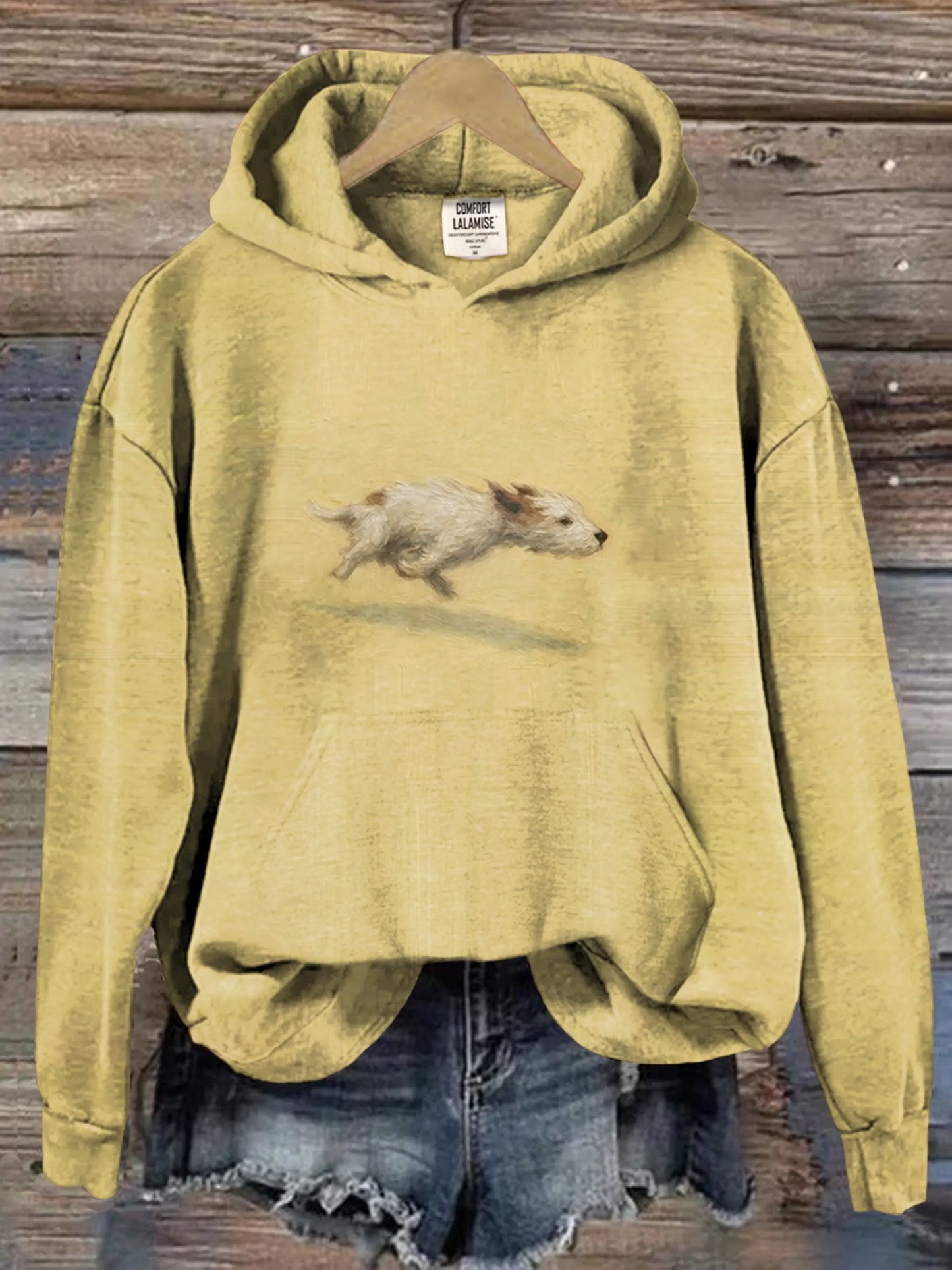 Funny Cute Running Dog Art Casual Hoodie Sweatshirt