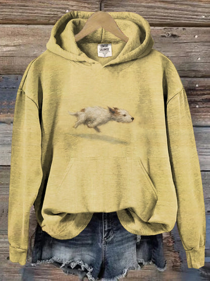 Funny Cute Running Dog Art Casual Hoodie Sweatshirt