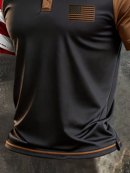 Men's Retro Patriotic Color-Block Short-Sleeve Polo Shirt