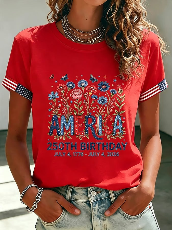 🔥Buy 3 Get 10% Off🔥Women's 250 Years Of Freedom Flower Art Print T-shirt