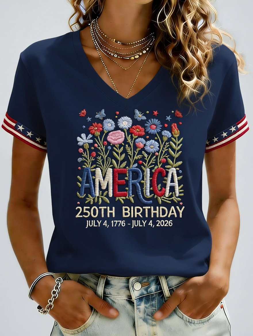 🔥Buy 3 Get 10% Off🔥Women's Independence Day 250th Anniversary Printed V-neck T-shirt