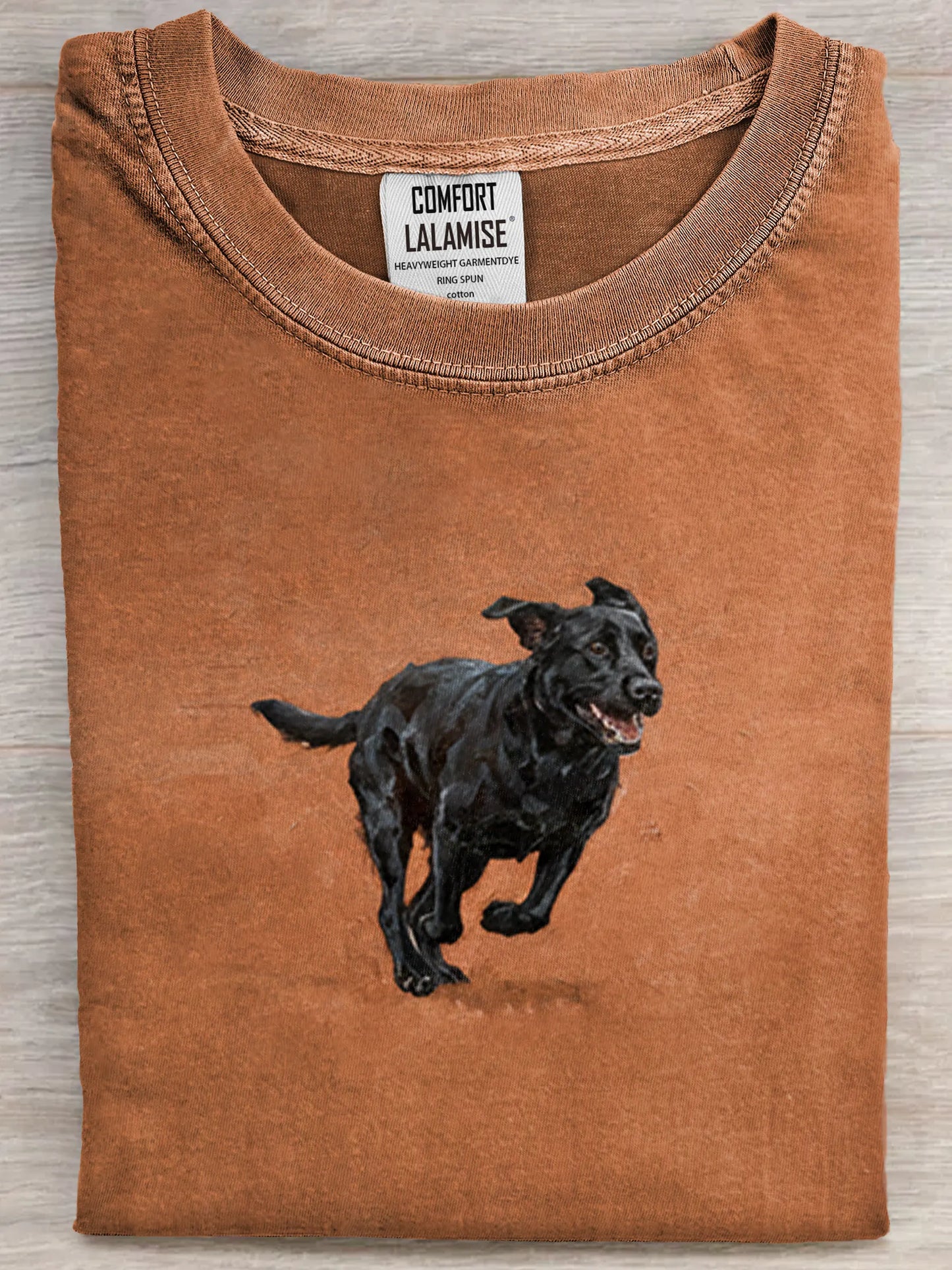 Funny Cute Running Black Labrador Art Print Casual Cotton Short Sleeve T-shirt