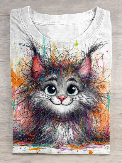 Cat Art Print Casual Short Sleeve T-shirt