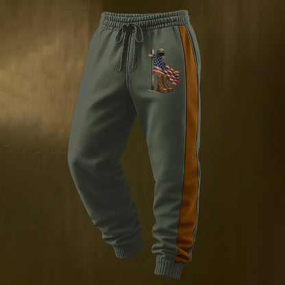 Men's Retro Faith Veteran Flag Print Casual Pants