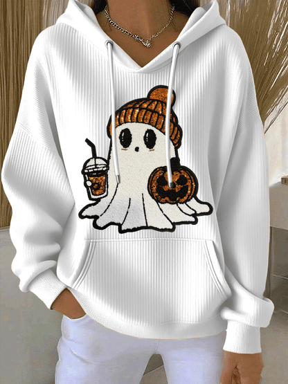 Women's Halloween Ghost Print Casual Hooded Sweatshirt