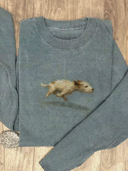 Funny Cute Running Dog Art Print Casaul Cotton Long Sleeve Shirt