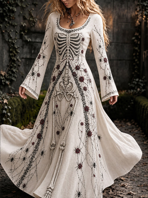 Women'S Halloween Skeleton Printed Casual Dress