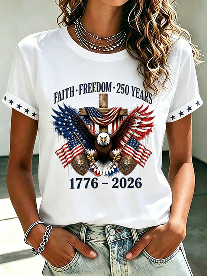 Women's American Faith and Freedom 250th Anniversary Round Neck T-shirt