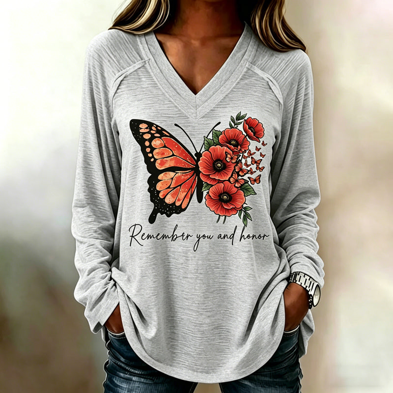 Women's Memorial Day Poppy Art Printed T-Shirt