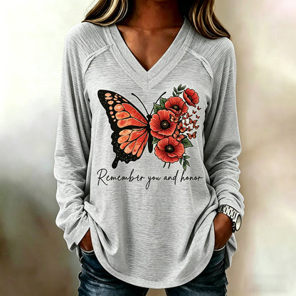 Women's Memorial Day Poppy Art Printed T-Shirt