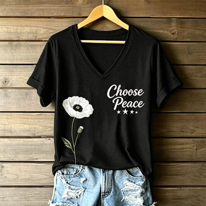 Women's Memorial Day Poppy Art Printed T-Shirt
