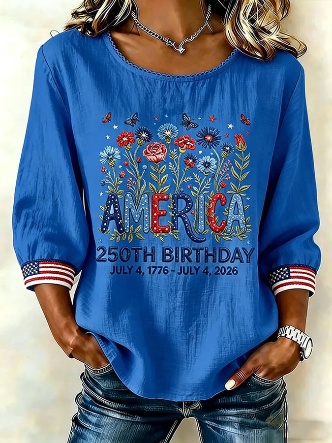 Women's 250 Years Of Freedom Flower Art Print  Top