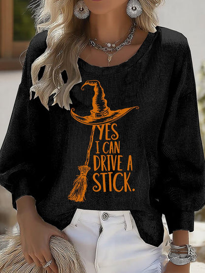 Women's Yes I Can Drive A Stick Print Round Neck T-shirt