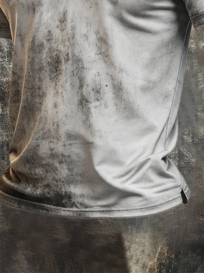 Men's Vintage Distressed Printed Henley T-Shirt