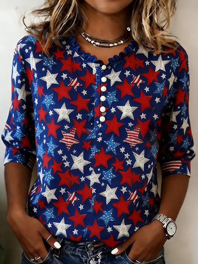 Women's 250th Anniversary Print Half Sleeve Casual Blouse