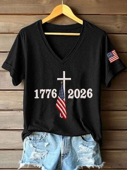 Women's 250th Anniversary Embroidered V-Neck T-Shirt