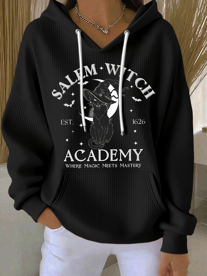 🔥HOT SALE🔥Women's Salem Witch Est. 1626 Academy Where Magic Meets Mastery Print Casual Hooded Sweatshirt