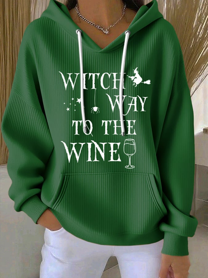 🔥Buy 2 Get 10% Off🔥Women'S Witch Way To The Wine Print Casual Hoodie