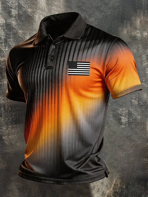 Men's Retro Patriotic Color-Block Short-Sleeve Polo Shirt
