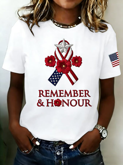 Women's Casual Memorial Day Print Crew Neck Short-Sleeve T-Shirt