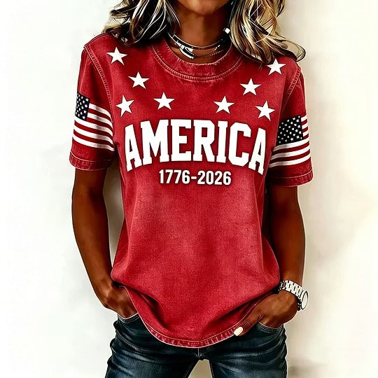 🔥Buy 3 Get 10% Off🔥Women's 1776 Independence Day Flag Print Casual T-shirt