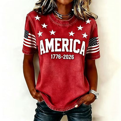🔥Buy 3 Get 10% Off🔥Women's 1776 Independence Day Flag Print Casual T-shirt