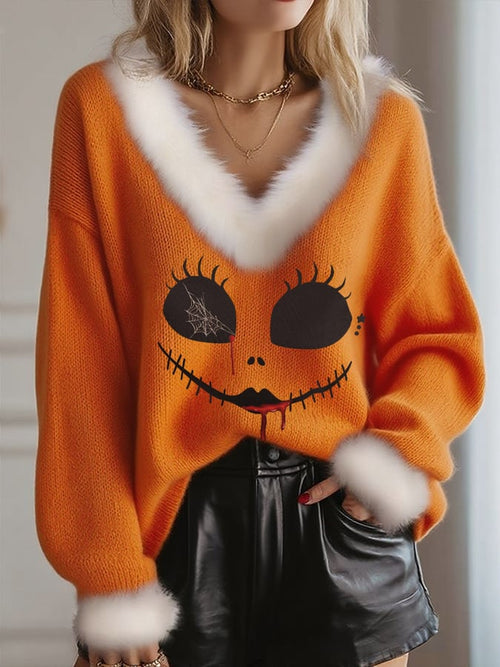 Women's Spooky Vampire Face Print Sweater