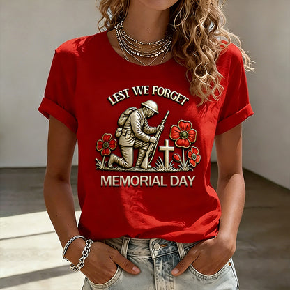 Women's Memorial Day Poppy Art Print Casual T-Shirt