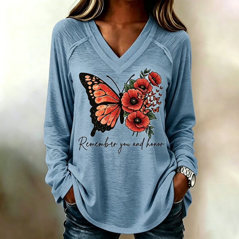 Women's Memorial Day Poppy Art Printed T-Shirt