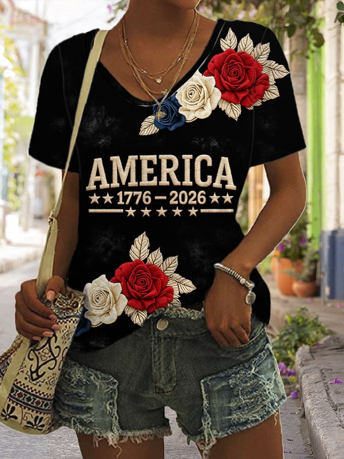 Women'S American 250th Anniversary V-Neck Short-Sleeved T-Shirt