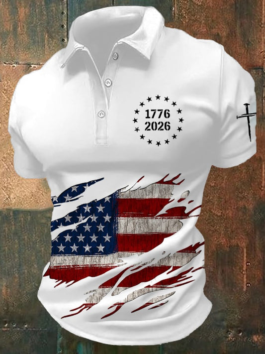Men's America 250th Anniversary Print Casual Polo Shirt