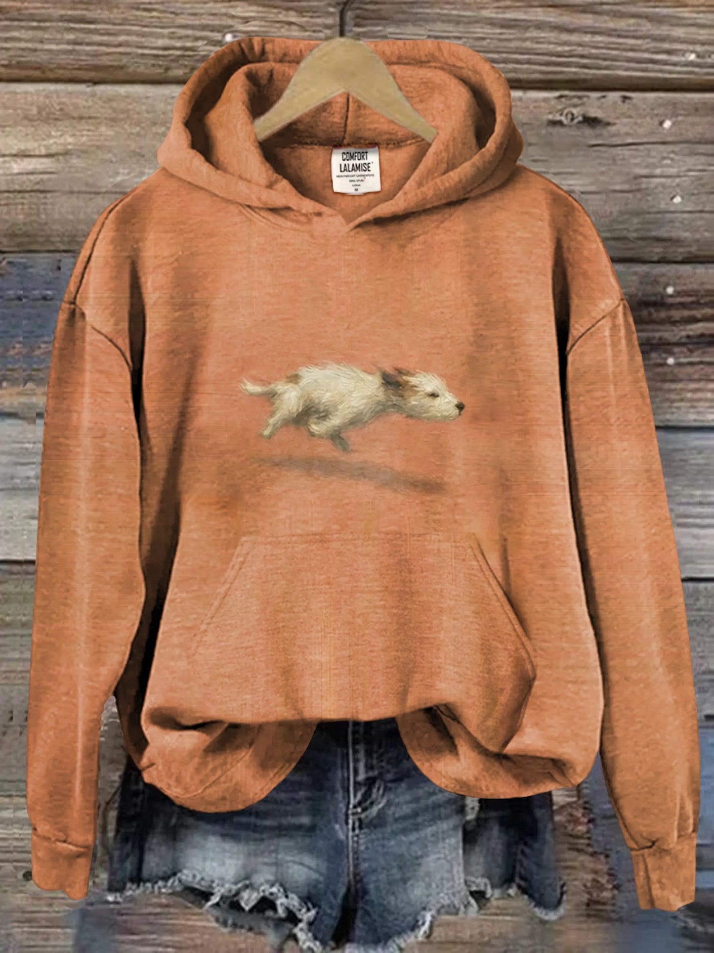 Funny Cute Running Dog Art Casual Hoodie Sweatshirt