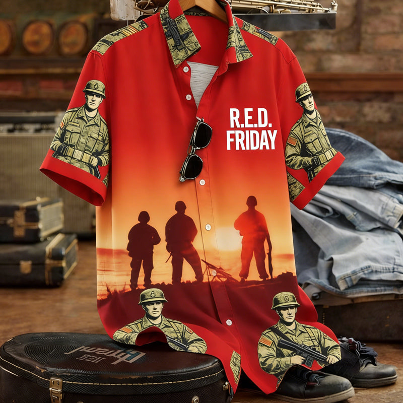 Men's Retro Red Friday Memorial Day Casual Shirt