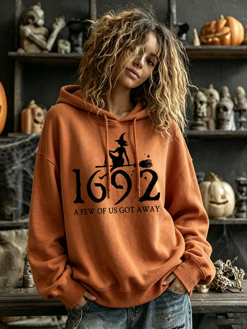 Women's  Halloween“1692 A FEW OF US GOT AWAY” Print Hooded Sweatshirt