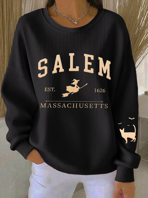 🔥Buy 2 Get 10% Off🔥Women's Halloween SALEM EST. 1626 MASSACHUSETTS Print Crew Neck Long Sleeve Top