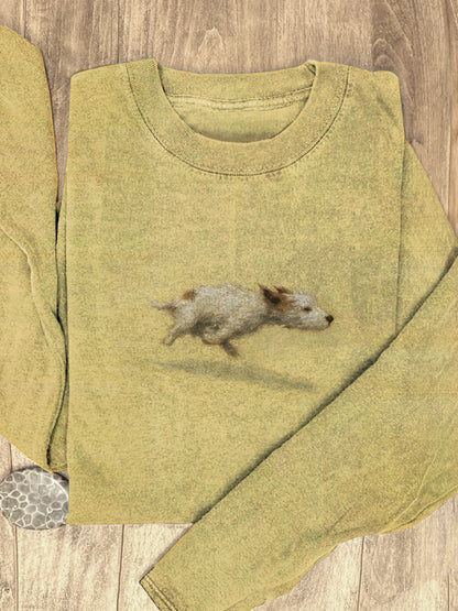 Funny Cute Running Dog Art Print Casaul Cotton Long Sleeve Shirt