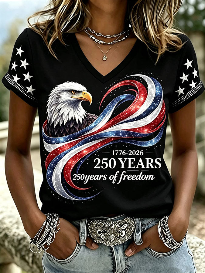 🔥Buy 3 Get 10% Off🔥Women'S Retro Independence Day Relief Printed Casual Short Sleeved T-Shirt