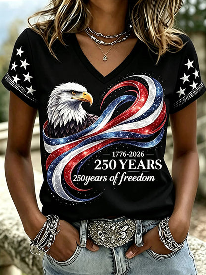 🔥Buy 3 Get 10% Off🔥Women'S Retro Independence Day Relief Printed Casual Short Sleeved T-Shirt