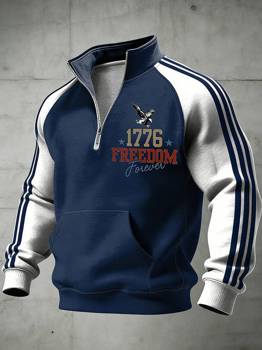 Men's Casual American 250th Anniversary Print Zip-Up Hoodie