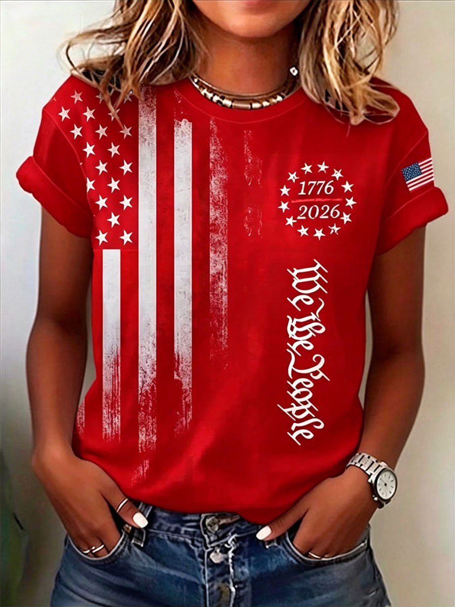 Women'S Casual American 250Th Anniversary Printed Short-Sleeve T-Shirt