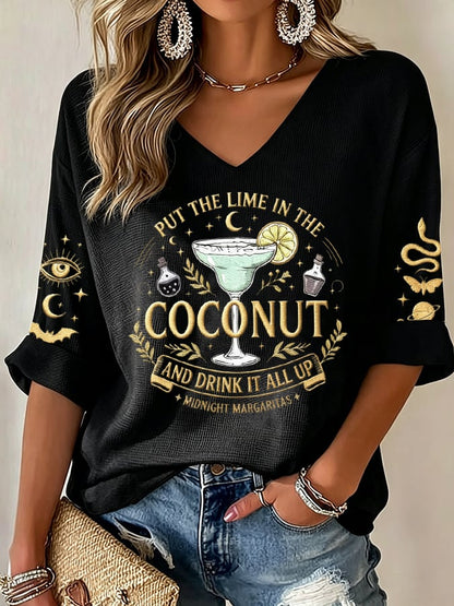 Women's Midnight Margaritas Print V Neck Top