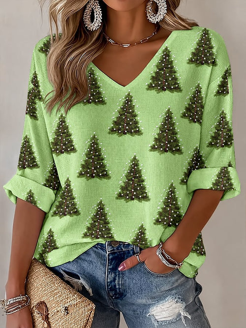 Women's Casual Printed Waffle Top