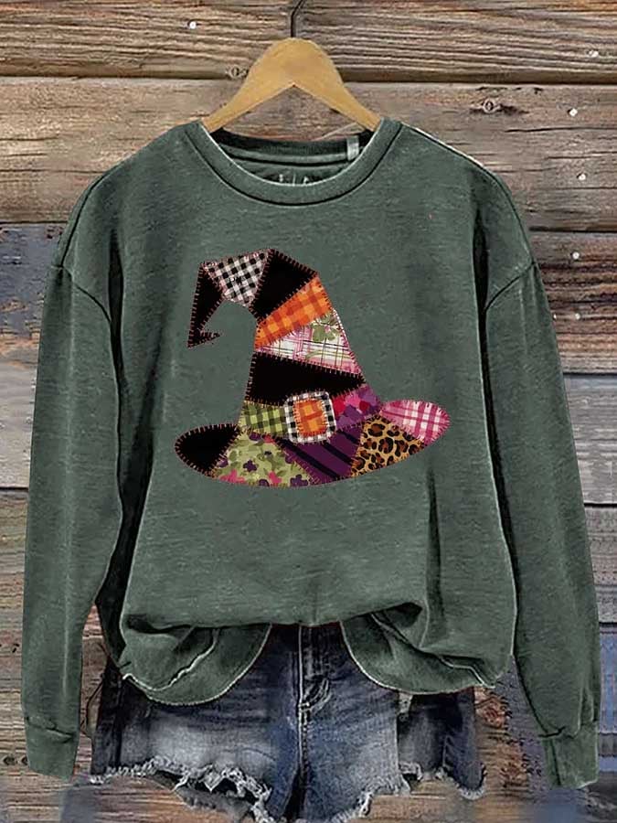 Women's Halloween Witch Hat Print Casual Sweatshirt